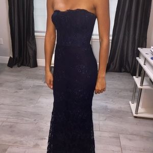 Navy Blue Strapless Prom Dress
